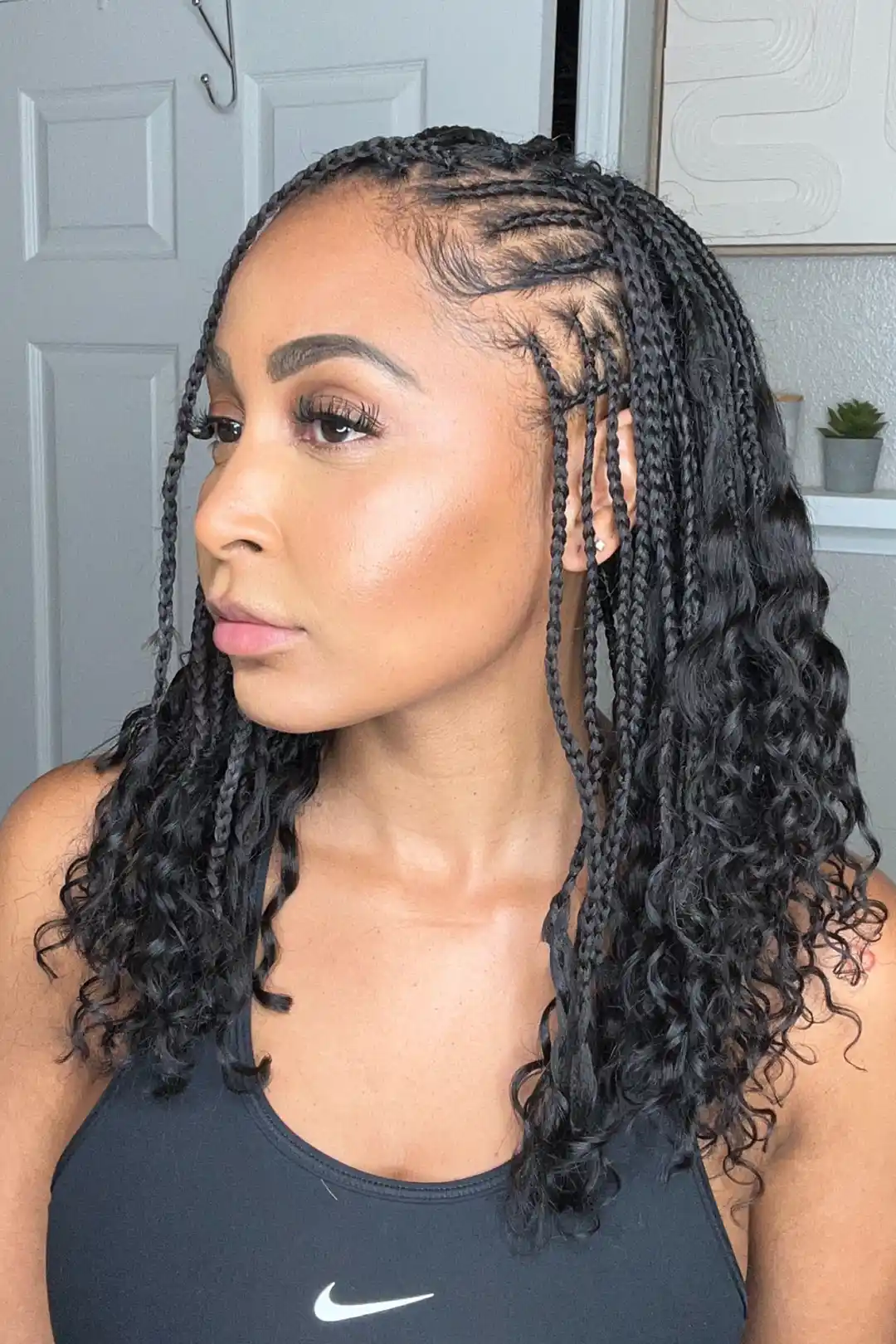 10 Inch Short Boho Bob Crochet Box Braids with Human Hair Curls BB01 - Image 6