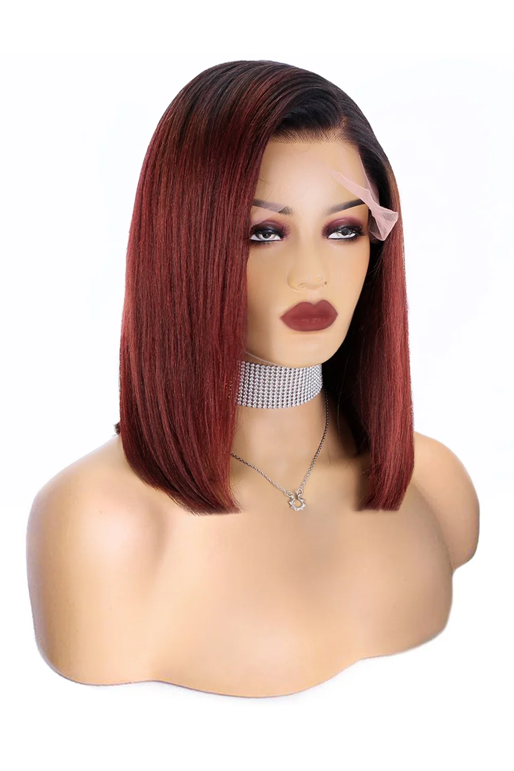 13x6 1B/Red Dark Root Lace Front Wig Straight Bob Human Hair PB54 - Image 5