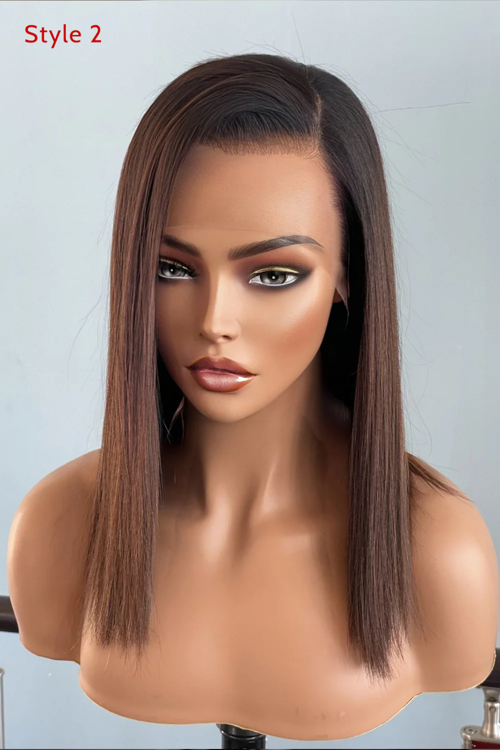Glueless 13x6 HD Lace Wig14 Inch Bob Ombre Brown Wave Fake Scalp - Image 4