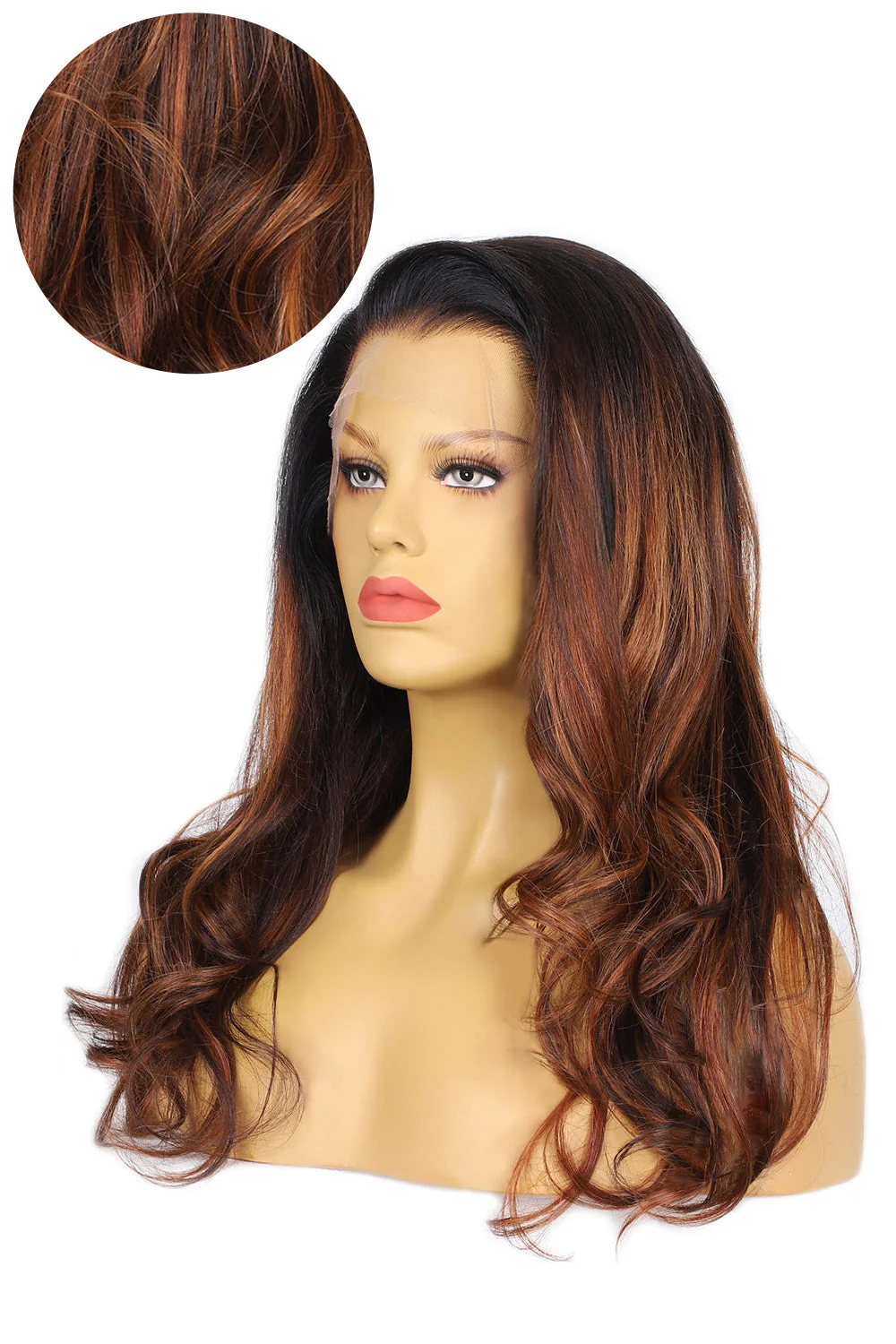 13x6 HD Ombre Brown Dark Roots Wave Wig-HD09 - Image 3