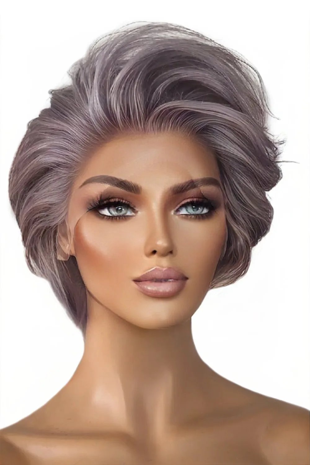 Pixie Cut Wig 13x6 Transparent HD Lace Wave Human Hair Brown Pink Gray - Image 3