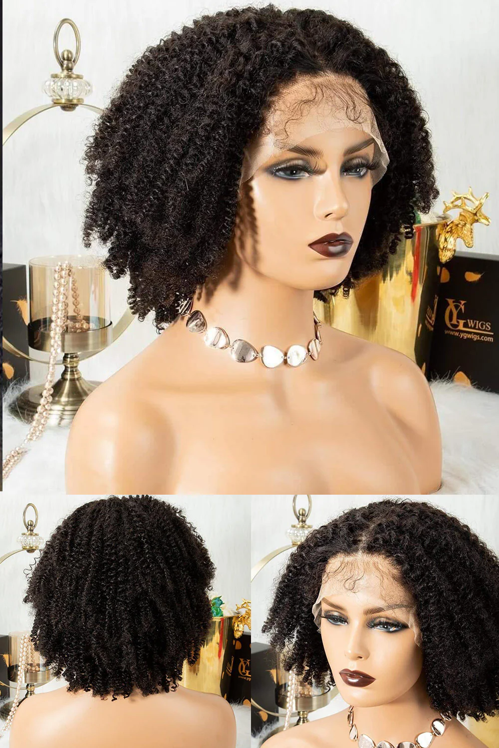 13x4 Full Lace Frontal Kinky Curly Afro Wigs Black Human Hair - Image 6