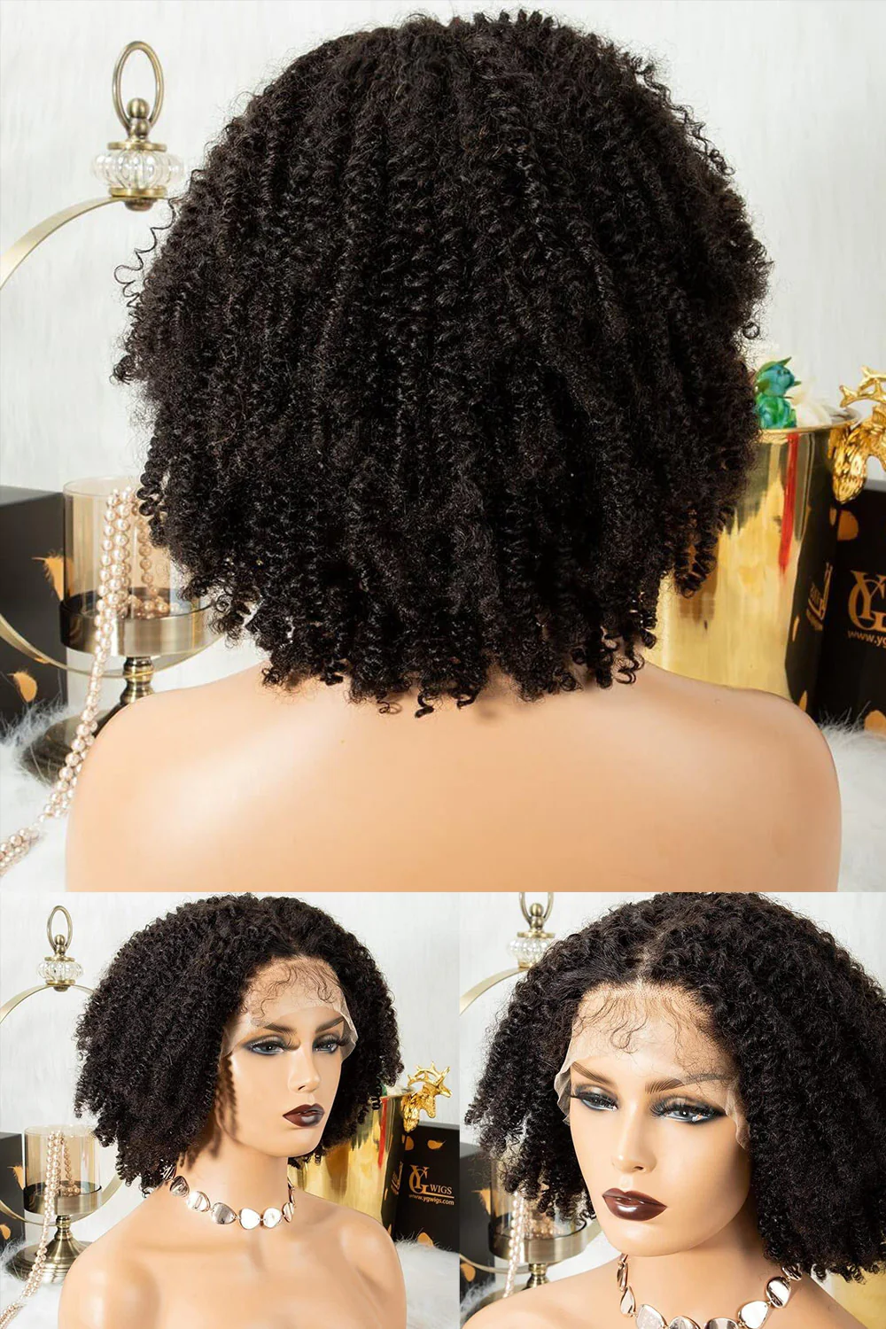 13x4 Full Lace Frontal Kinky Curly Afro Wigs Black Human Hair - Image 7