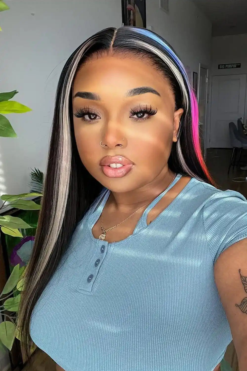 Bright Rainbow Colored Wig Glueless HD Lace Front Straight Highlights - Image 2