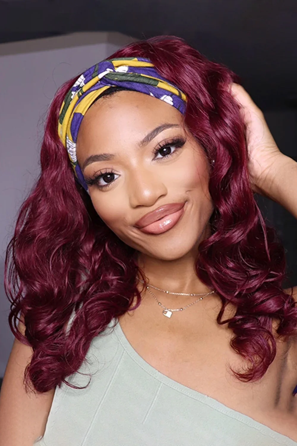 Burgundy 99J Human Hair Headband Wig Styles HBW08 - Image 3