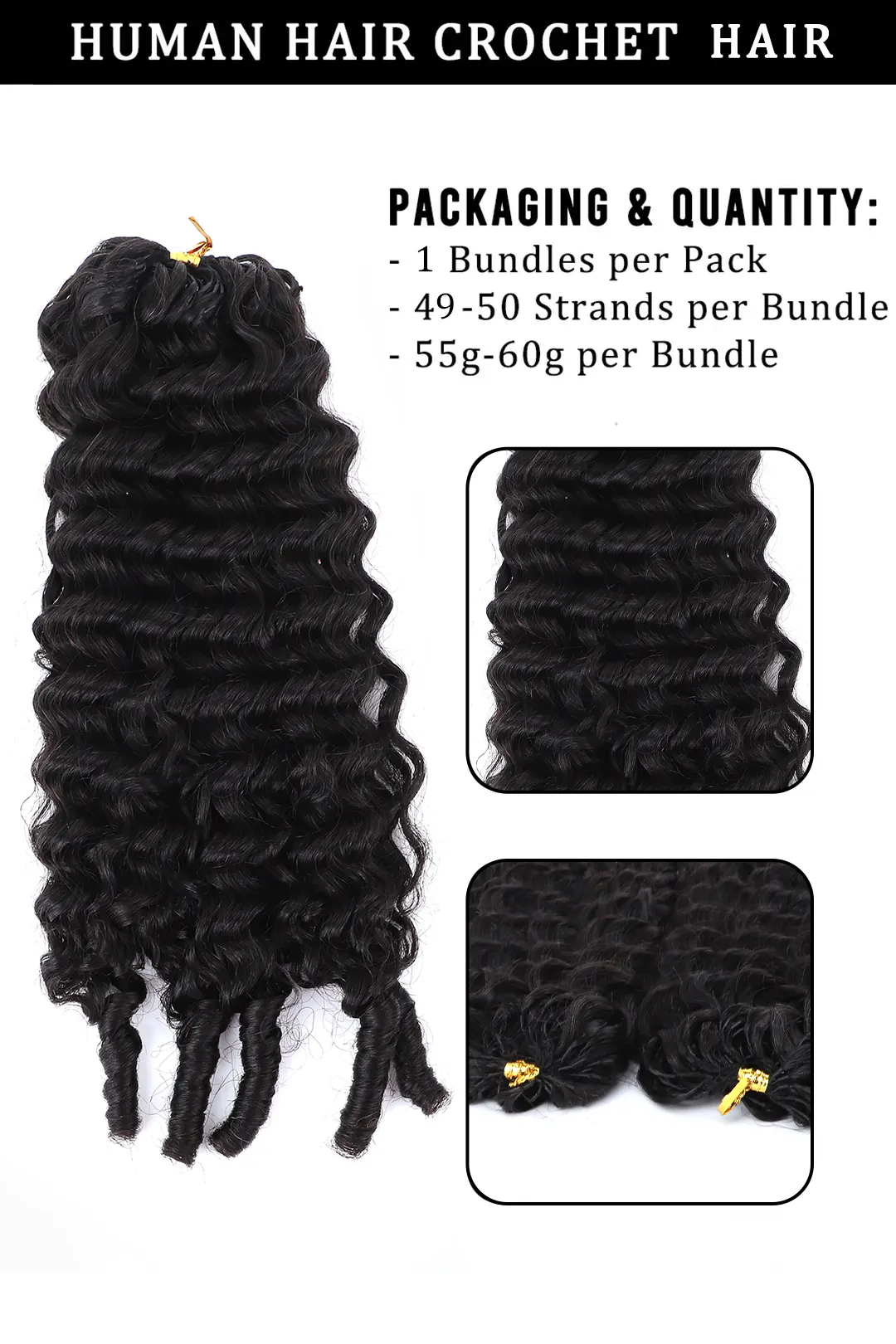 Burmese Curly with Spiral Ends Feather Crochet Hair Double Drawn FE33 60g - Image 8
