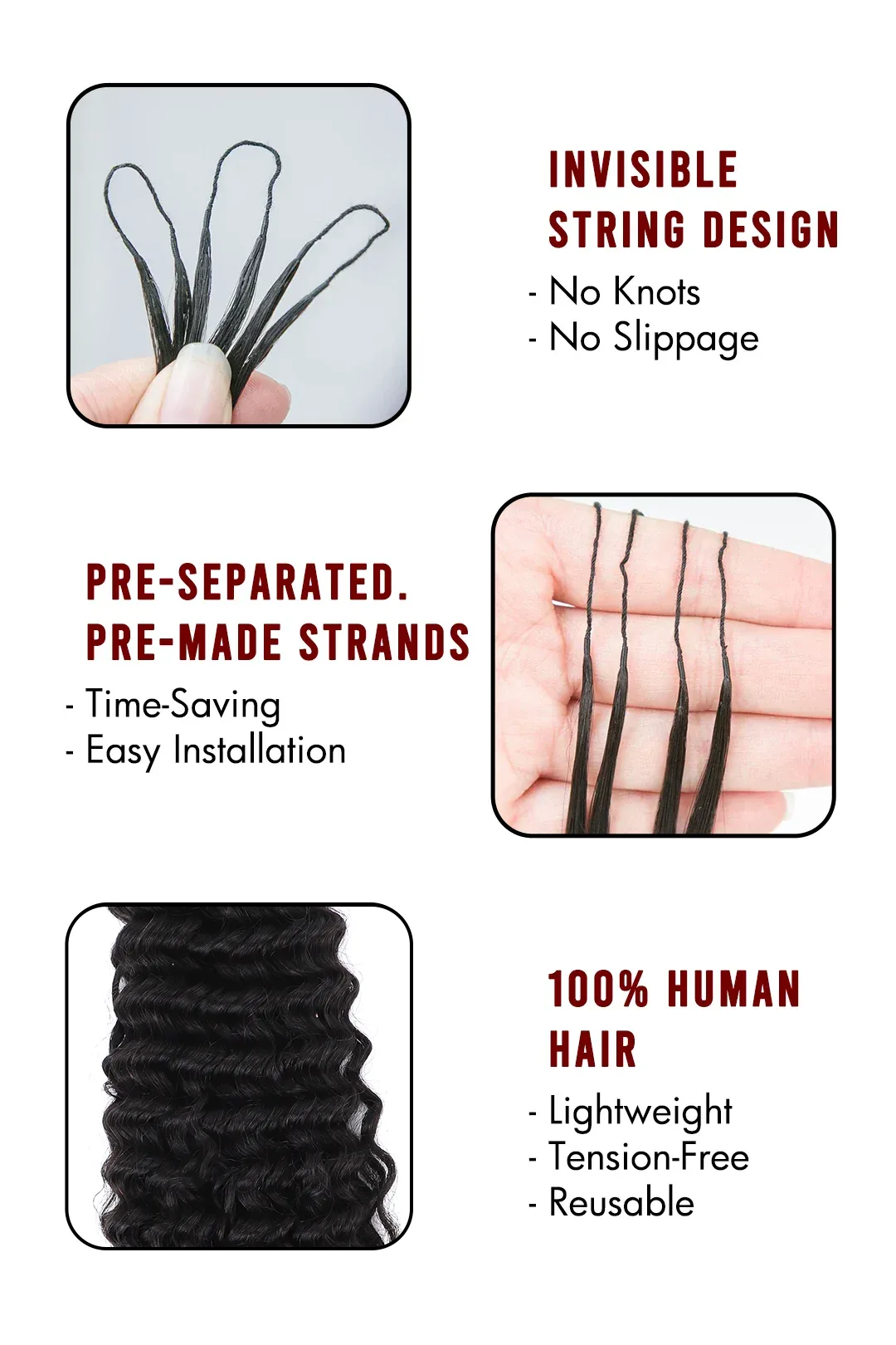 Burmese Curly with Spiral Ends Feather Crochet Hair Double Drawn FE33 60g - Image 9