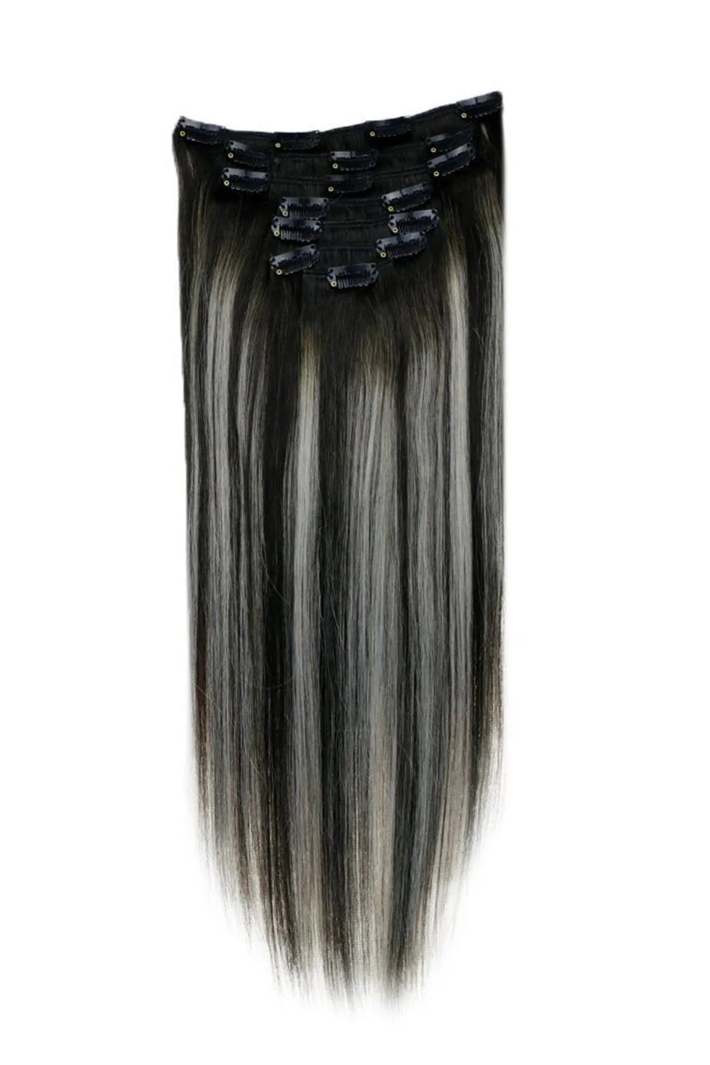 Piano Color Clip in Human Hair Extensions 1b/Silver for Thin Hair - Image 3