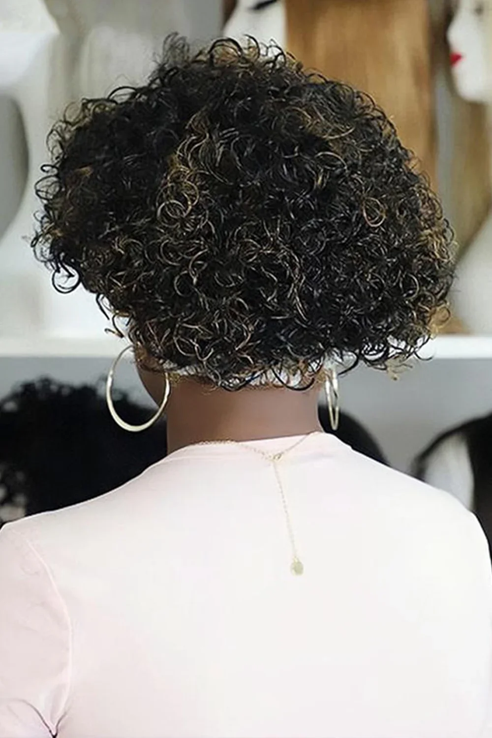 Pixie Cut Curly Bob Highlight Brown Color Headband Wig - Image 3