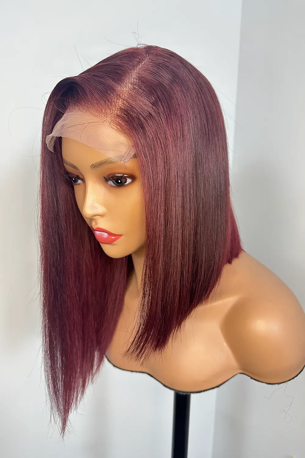 Designer Wigs-Patricia Burgundy Reddish Side Part Minimalist 5x5 Lace Bob Wig
