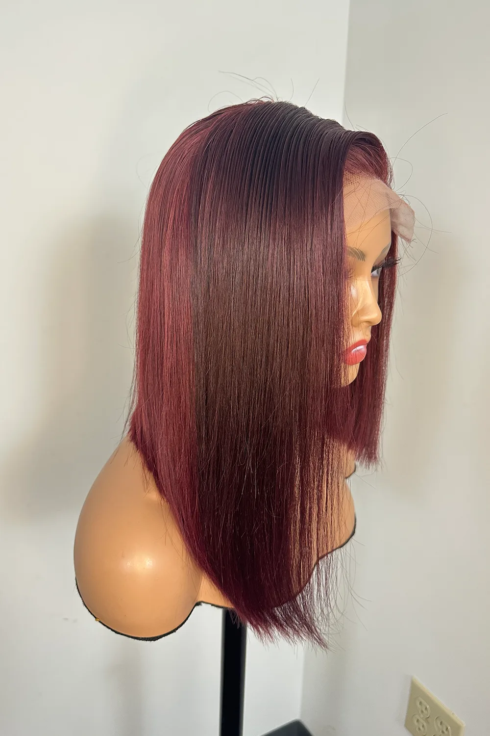Designer Wigs-Patricia Burgundy Reddish Side Part Minimalist 5x5 Lace Bob Wig - Image 2