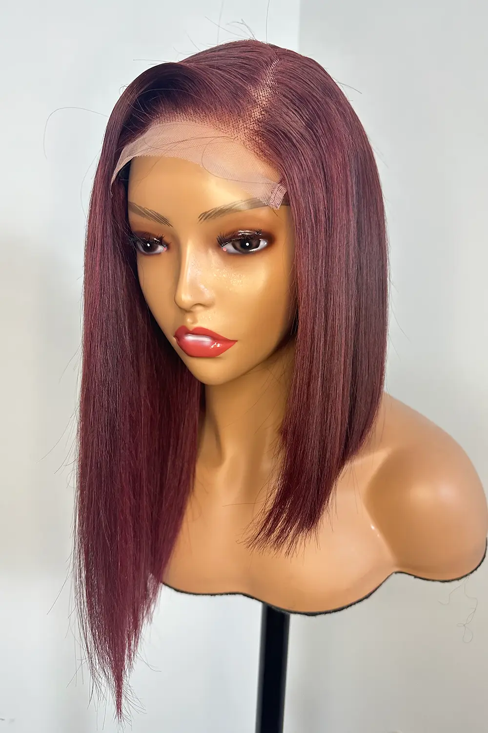 Designer Wigs-Patricia Burgundy Reddish Side Part Minimalist 5x5 Lace Bob Wig - Image 3