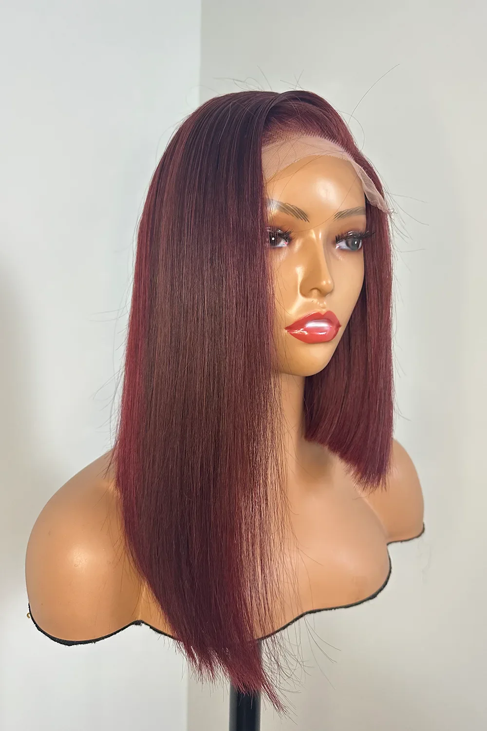 Designer Wigs-Patricia Burgundy Reddish Side Part Minimalist 5x5 Lace Bob Wig - Image 4