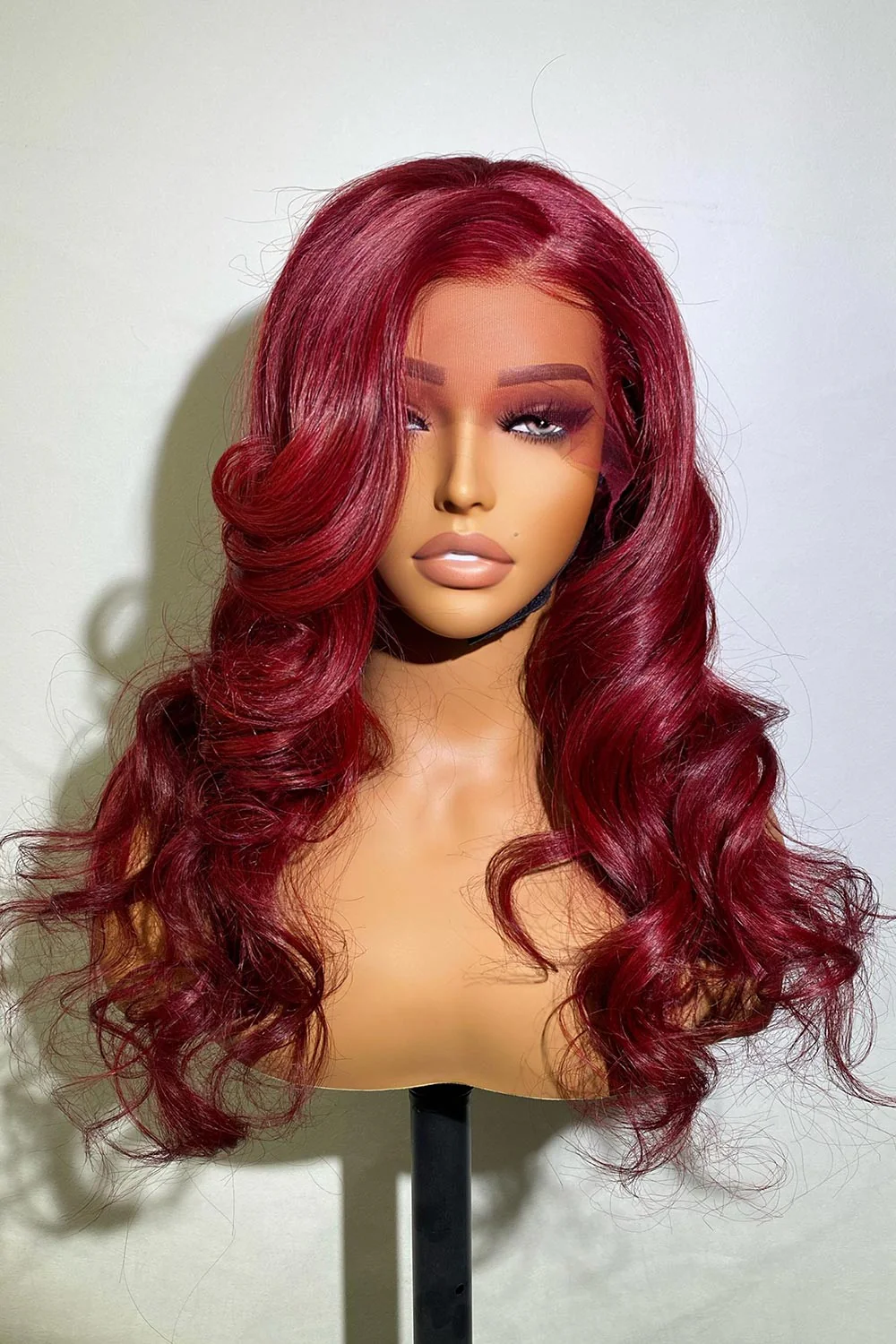 Designer Wigs-Dark Plum Color Loose Wave Undetectable Invisible Lace Wig I C Part Wig