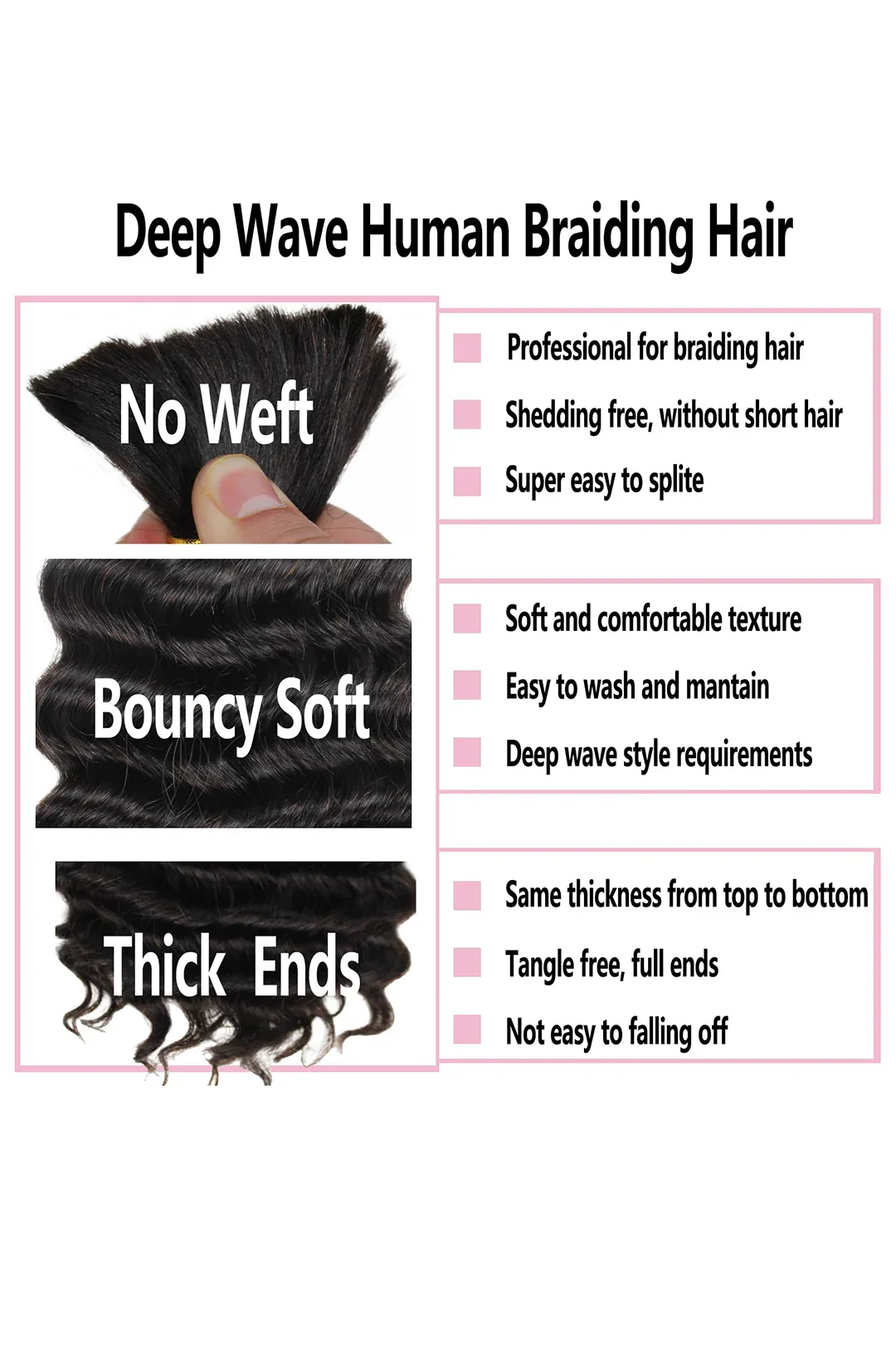 Deep Wave Bulk Human Hair For Braiding Natural Black BU03 - Image 5