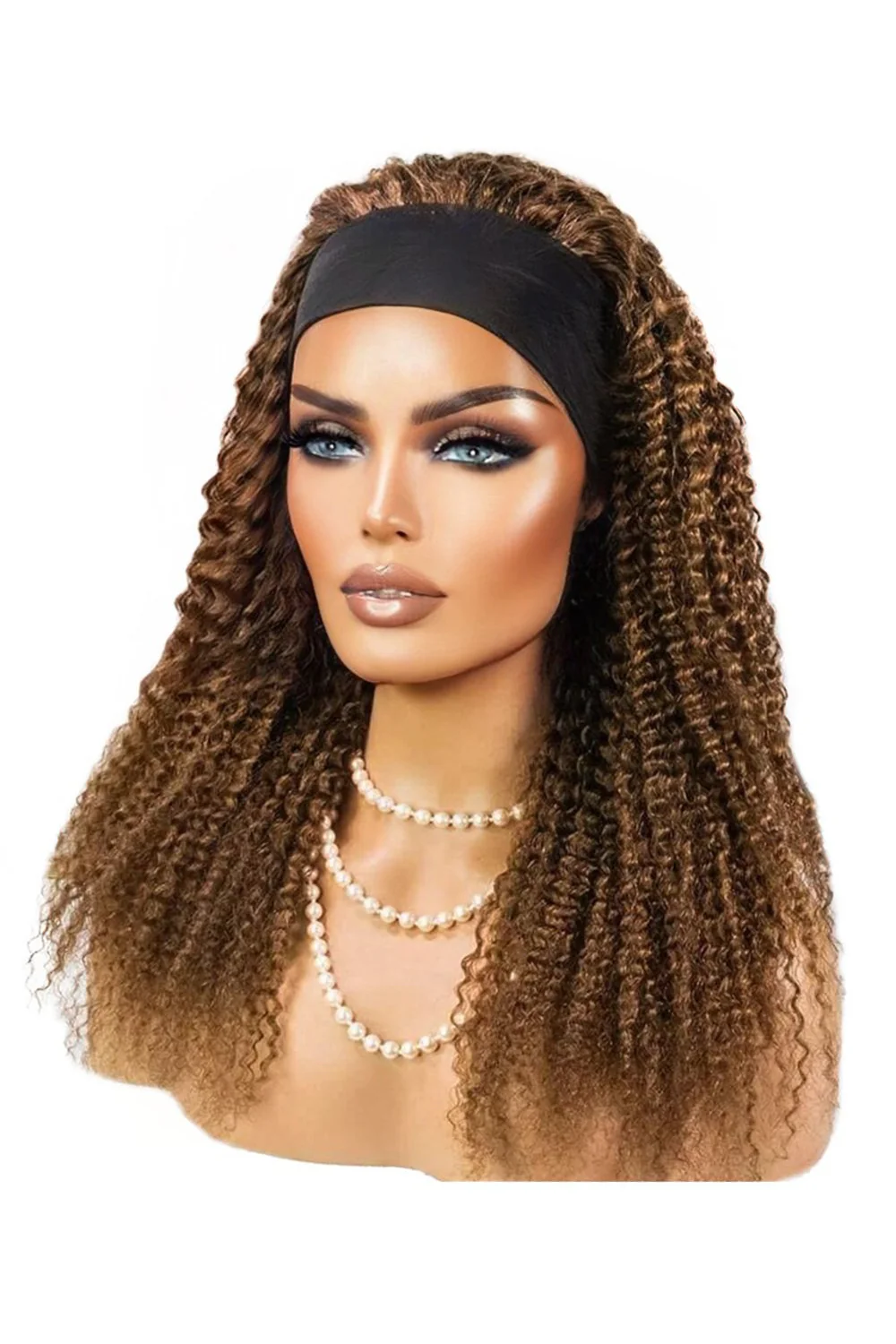 Chocolate Kinky Curly Headband Wig Human Hair HBW10 - Image 3
