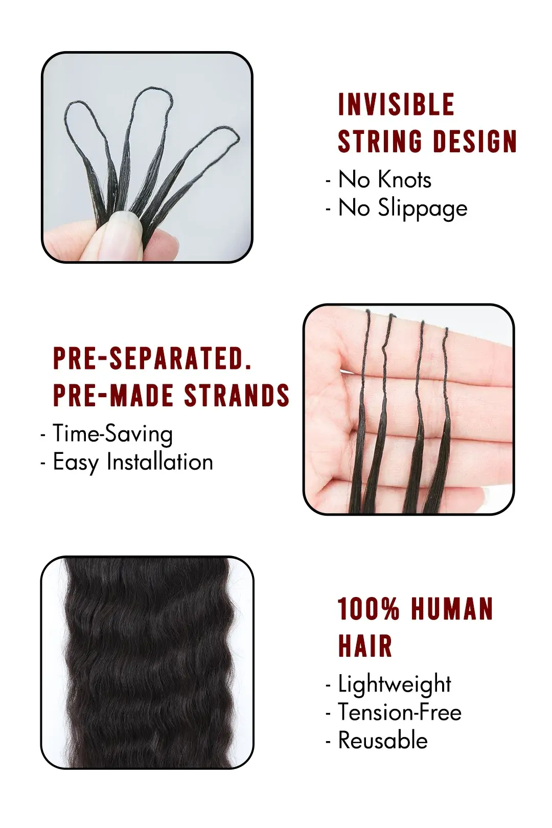 Feather Crochet Hair Extension Wet and Wavy Human Hair FE26 60g - Image 7