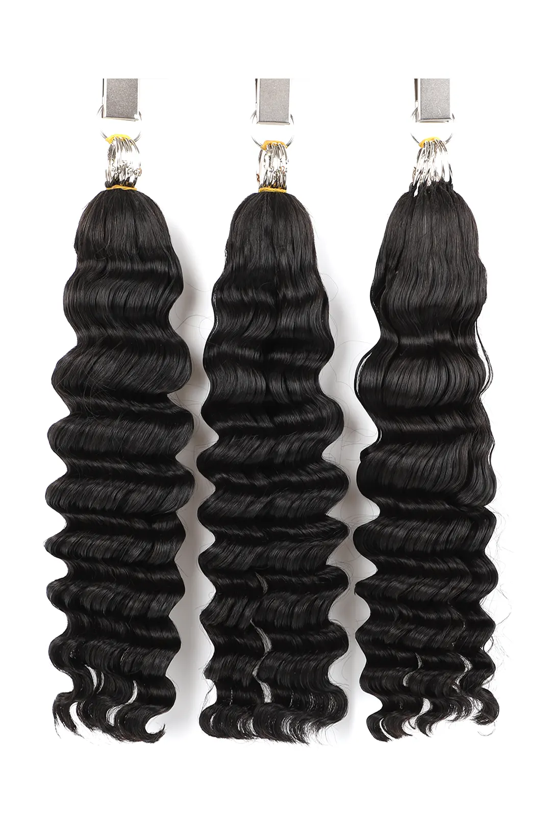 Handmade Feather Line Hair Extensions Deep Wave Single-Strand with Loop - Image 4