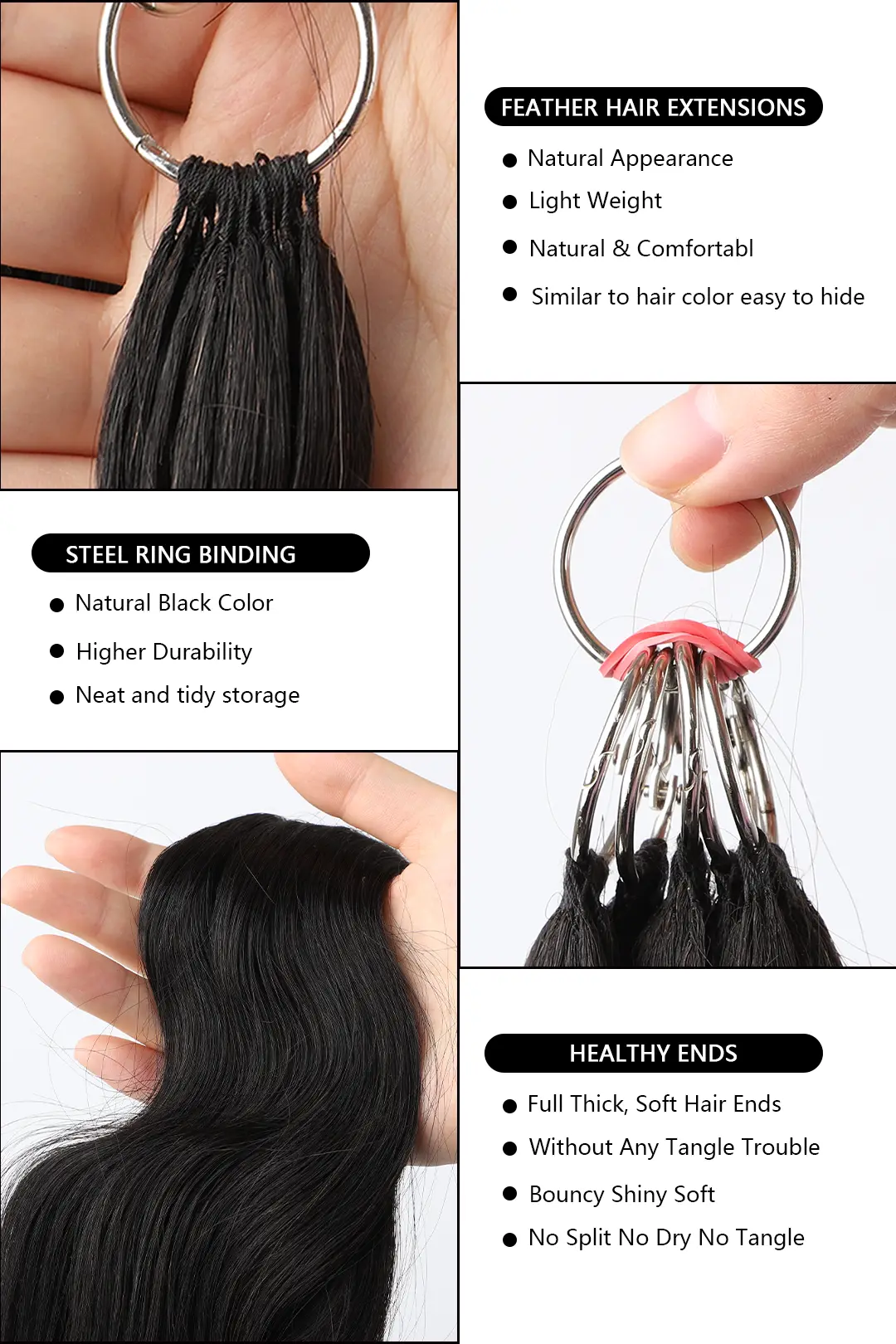 Handmade Feather Line Hair Extensions Burmese Curly Single-Strand with Loop - Image 4