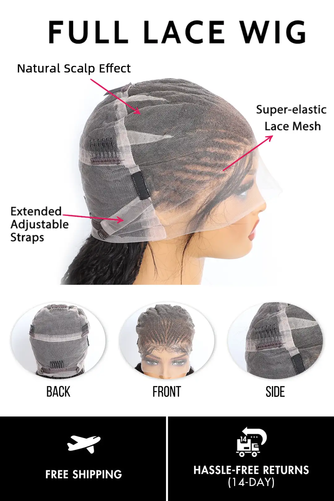 Fulani Braids Full Lace Wig Knotless Bohemian Style 100% Human Hair - Image 5