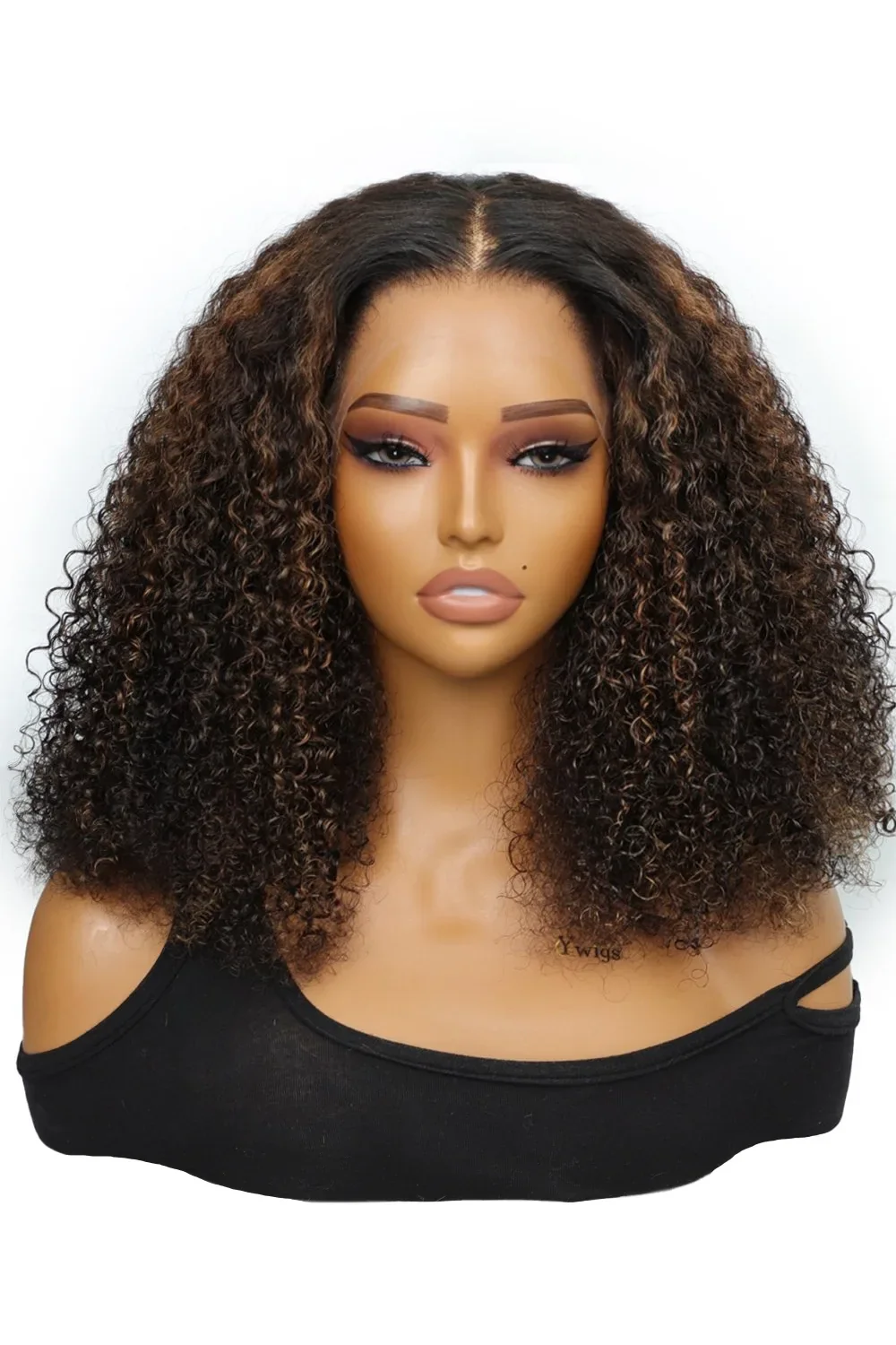 Jerry Curl Black Wig with Brown Highlights Glueless Hd Lace Frontal - Image 4