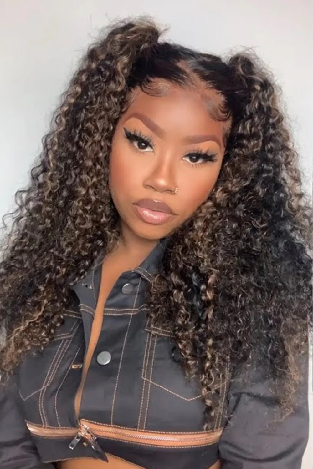 Jerry Curl Black Wig with Brown Highlights Glueless Hd Lace Frontal - Image 5