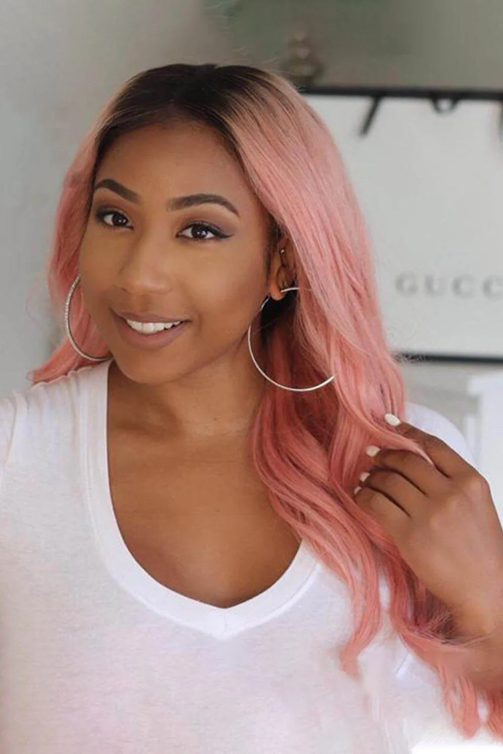 13x6 Glueless Hd Lace Pink Wig Dark Roots-HD51 - Image 4