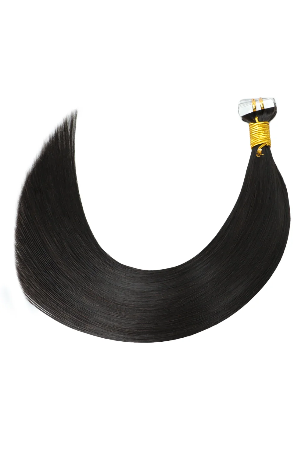 Hand Tied Tape-In Hair Extensions Straight Black Human Hair 20 Pcs - Image 4