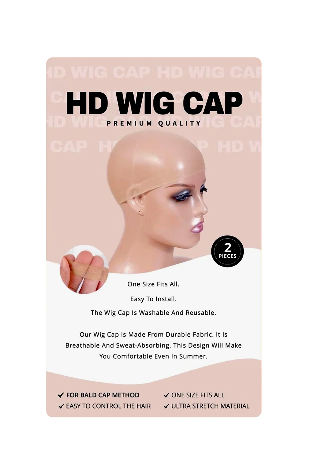 HD Wig Cap Ultra Thin Stretch Natural Seamless Look 2/Pcs - Image 5