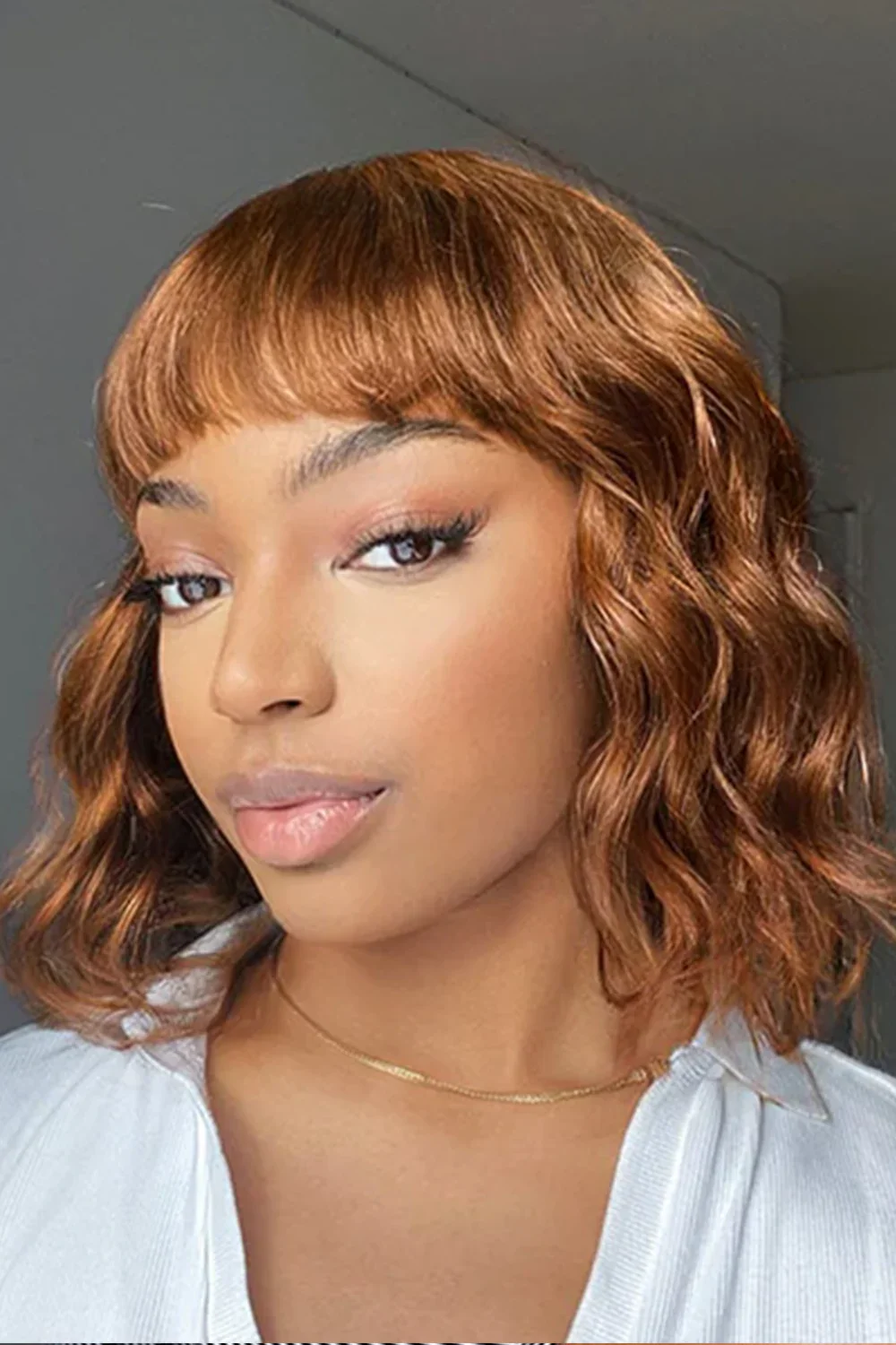 No Glue Lace Top Wigs Big Ocean Wave 12 inch Bob Human Hair with Bangs - Image 3