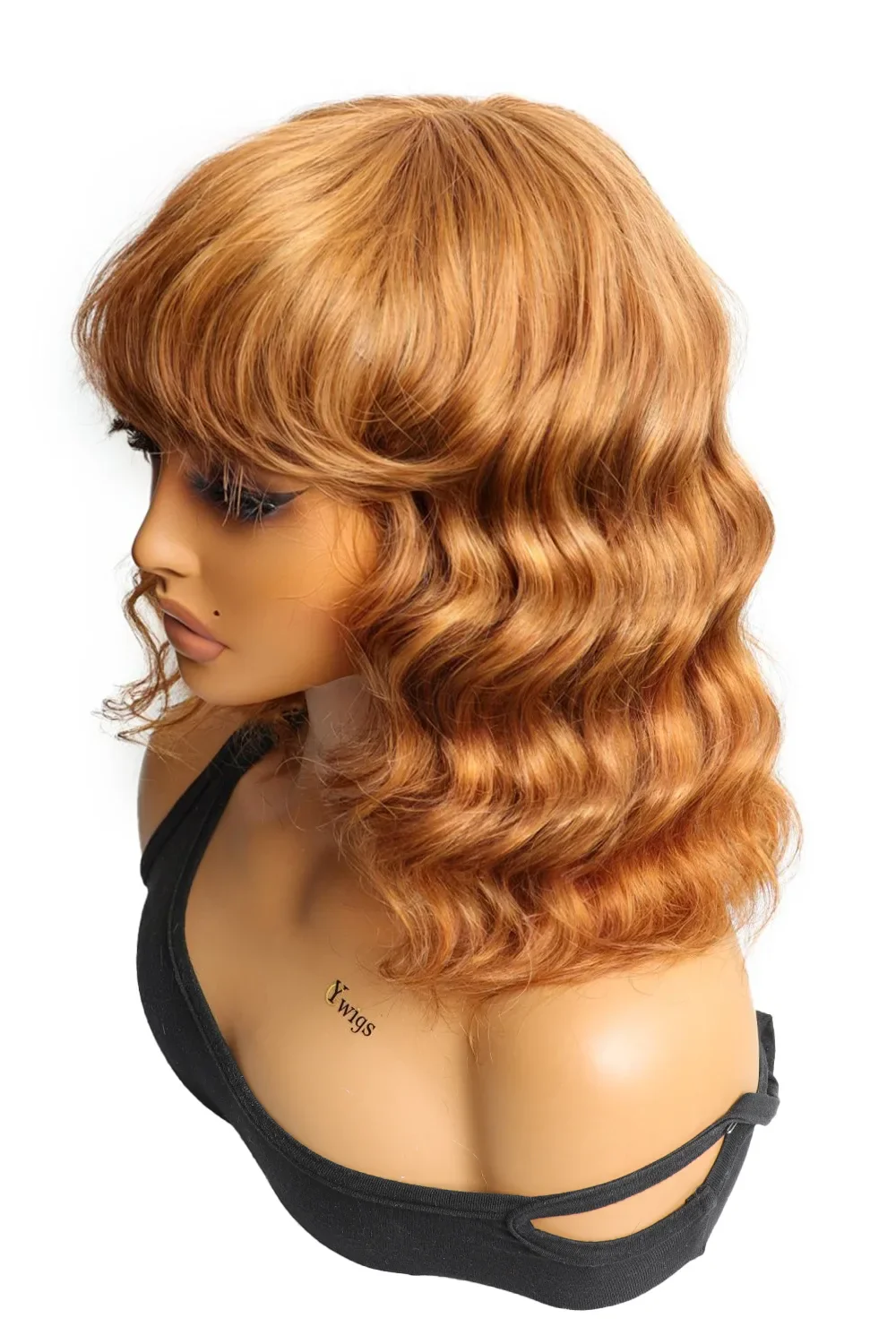 No Glue Lace Top Wigs Big Ocean Wave 12 inch Bob Human Hair with Bangs - Image 5