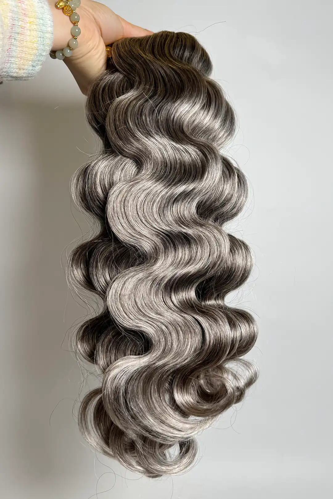Salt and Pepper Bulk Hair Body Wave for Braiding 70% Gray BU32 - Image 3