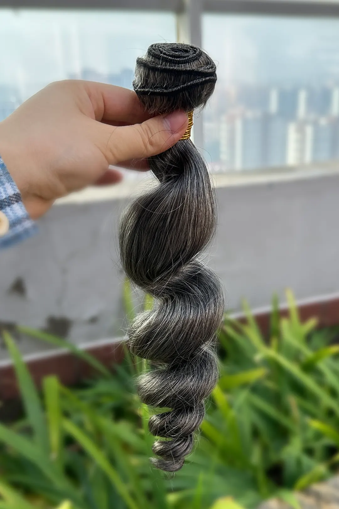 Salt and Pepper Sew-in Extensions Loose Wave Virgin Hair 70% Gray - Image 3