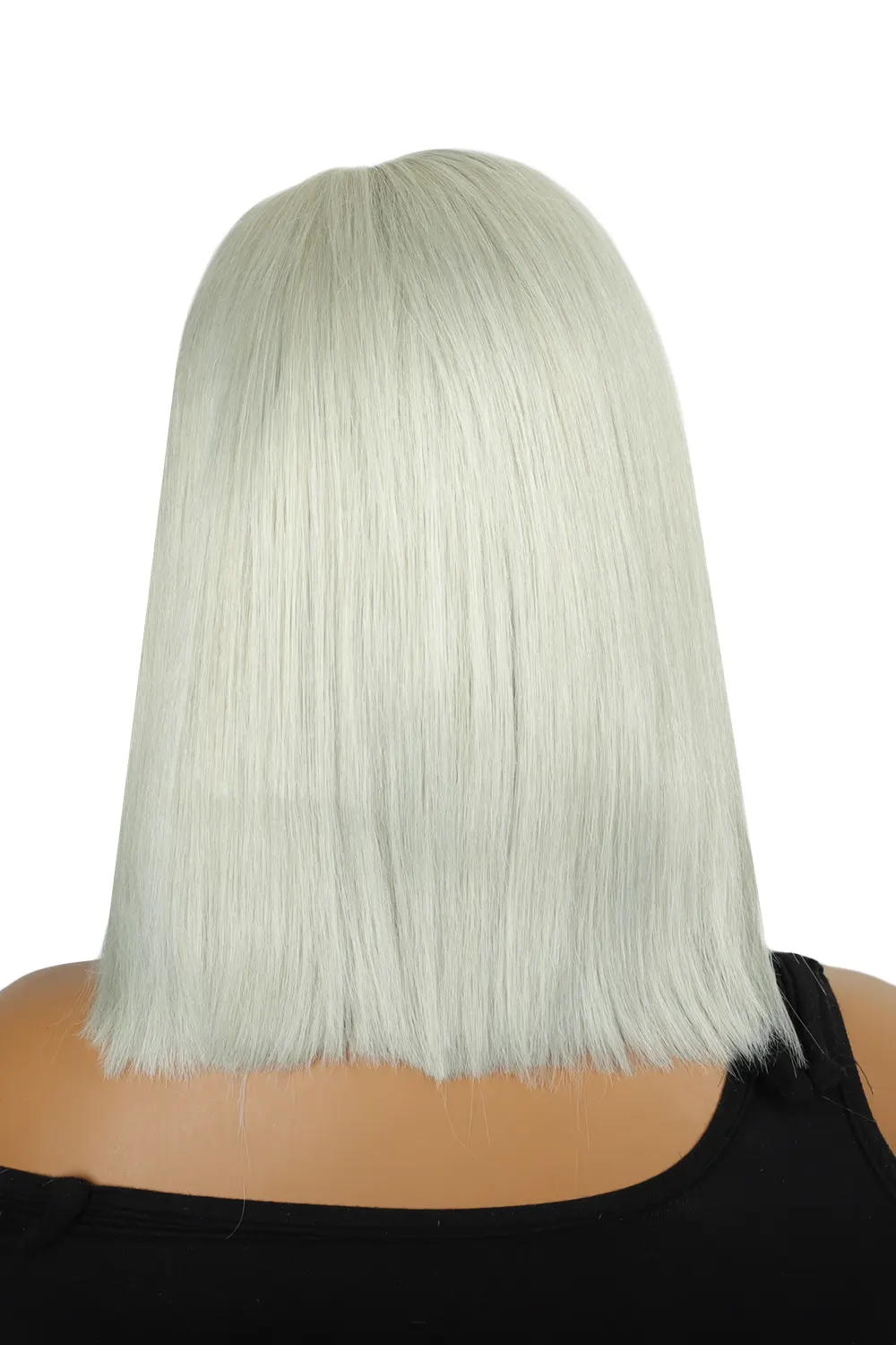 Silver Grey Bob Wig Blunt Cut Shoulder Length Bone Straight - Image 3