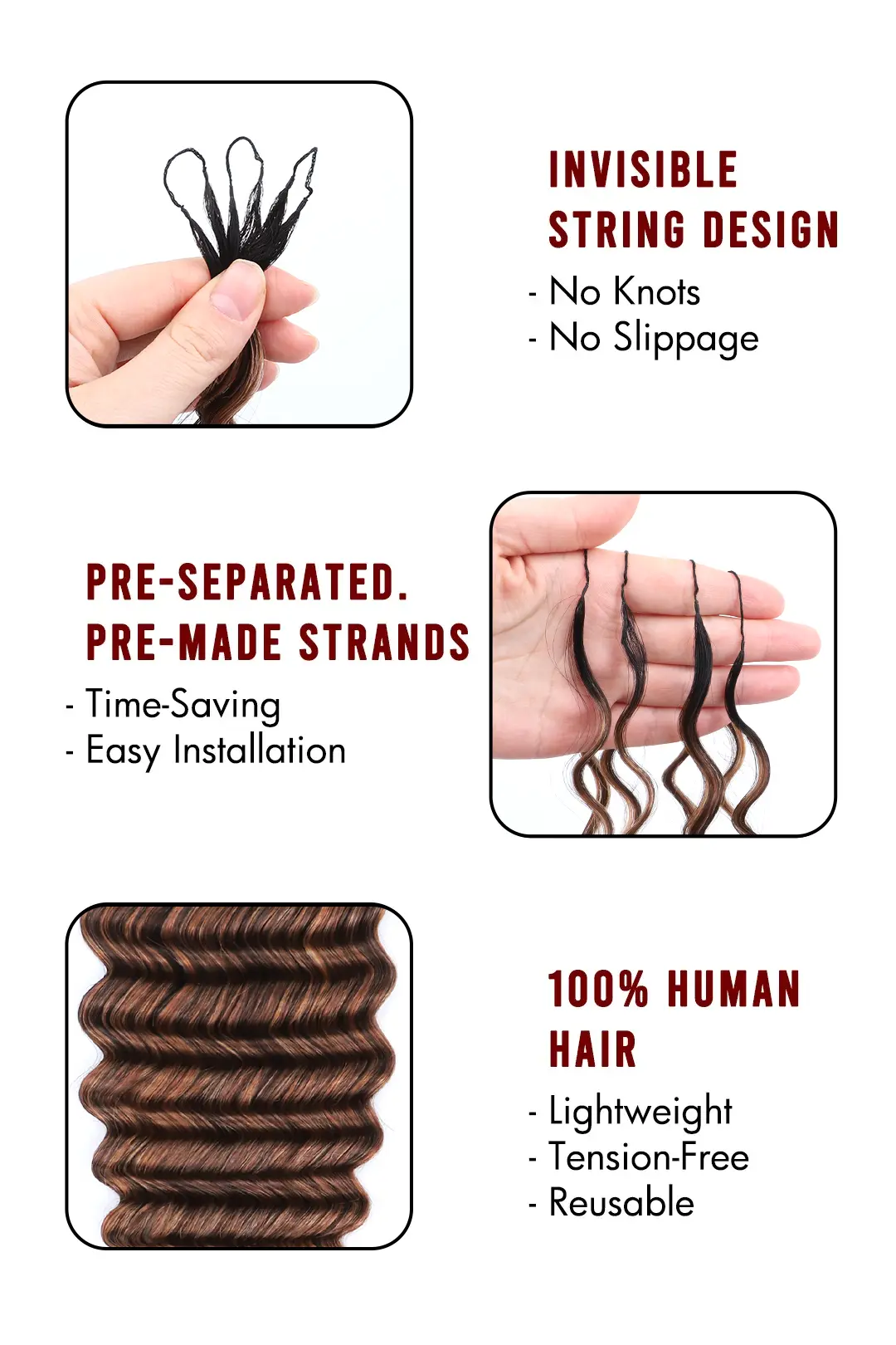 T-Natural Black Root Mixed 4/27/30 Deep Wave Feather Crochet Human Hair - Image 6