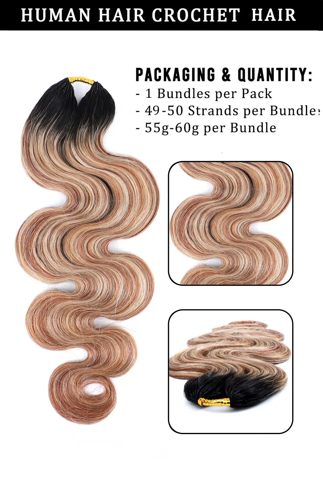 T-Natural Black Root Mixed 27/30/613 Body Wave Feather Crochet Human Hair - Image 5