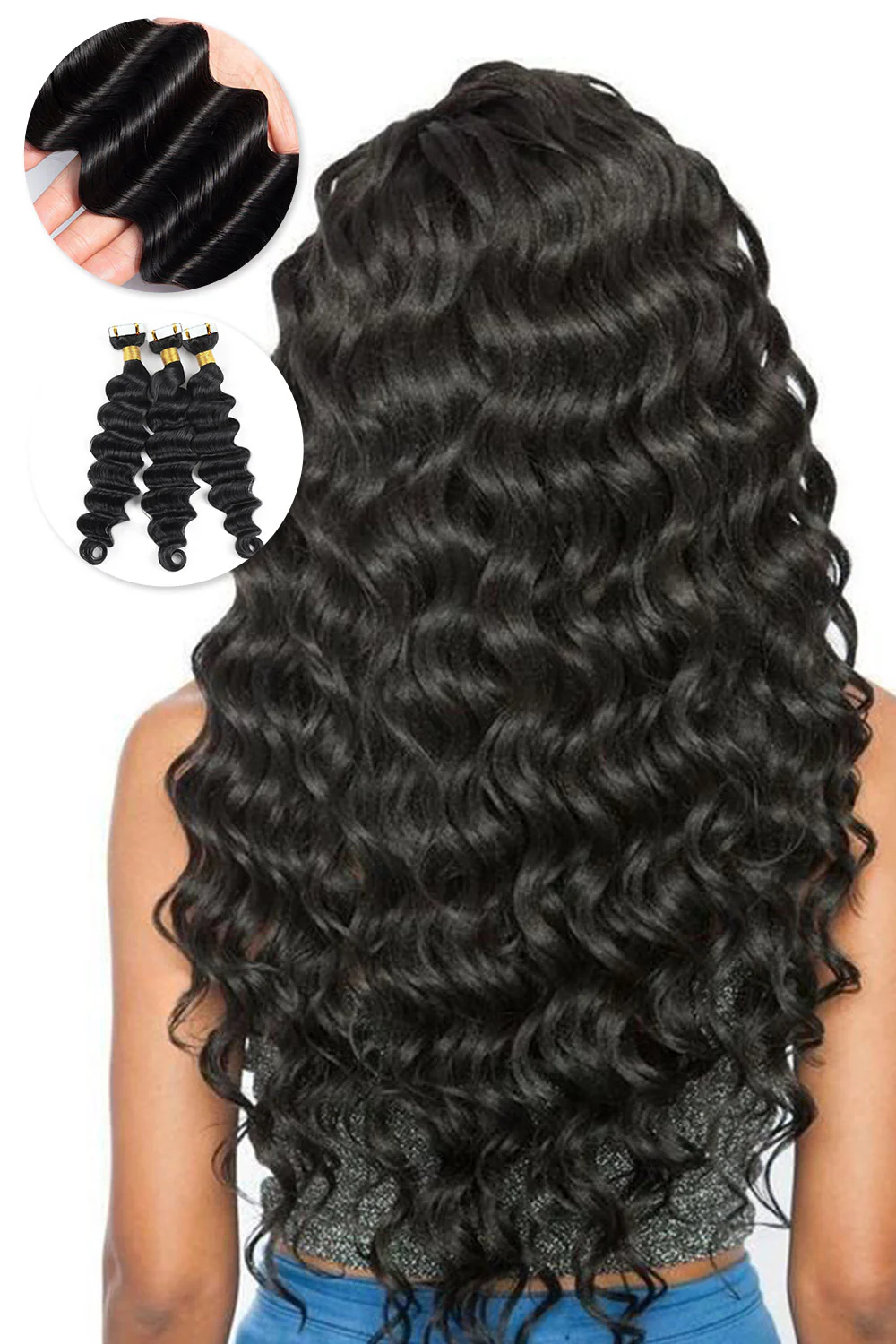 Tape in Hair Extensions for Black Hair Deep Wave 100% Human Hair