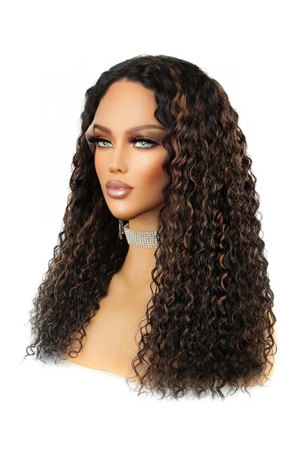 Ygwigs FLASH SALE: T Part Lace Wig Highlight Brown Curly - Image 3