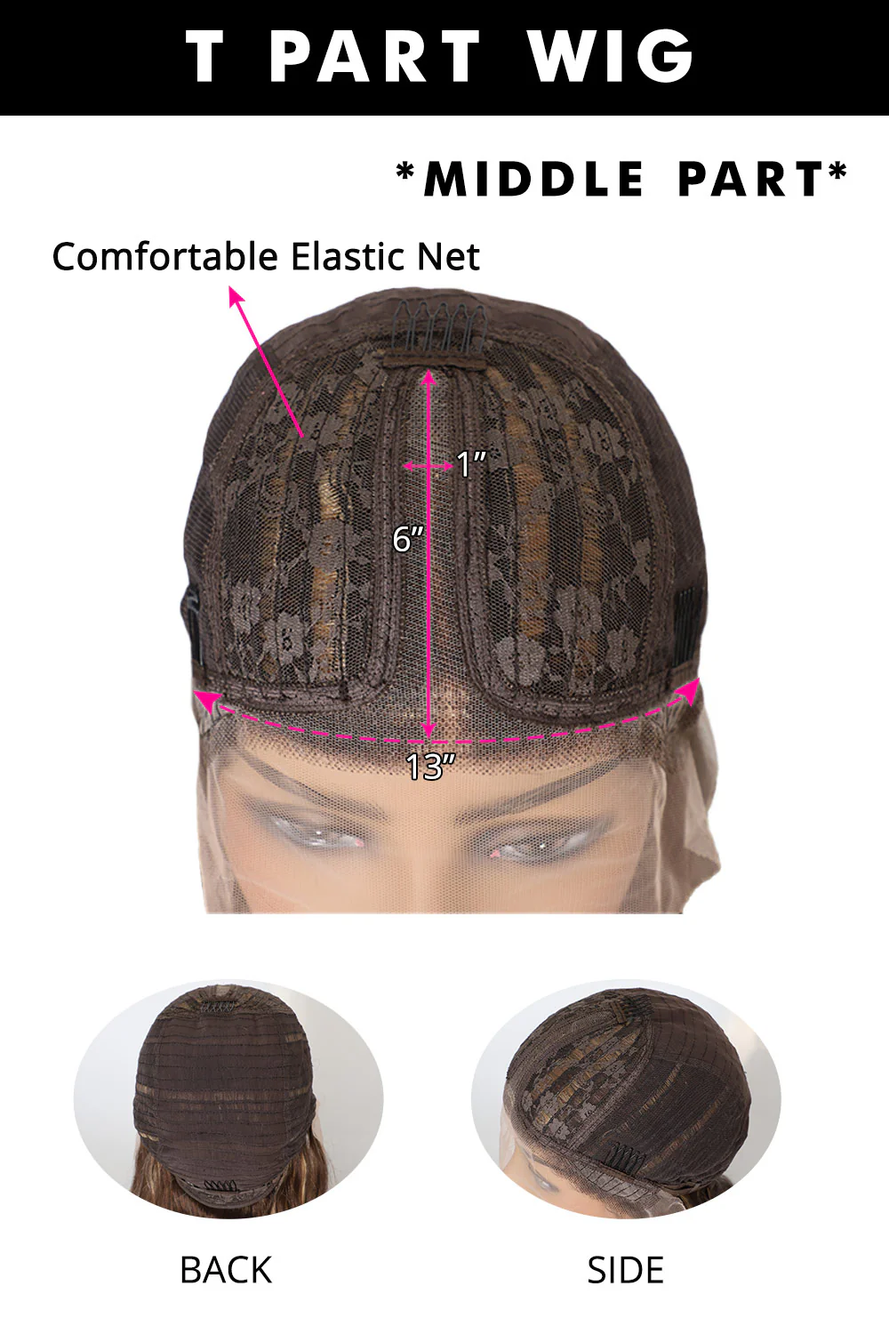 Ygwigs FLASH SALE: T Part Lace Wig Highlight Brown Curly - Image 5